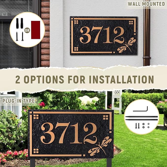 House Address Sign Address Plaque for Outside Custom Street Name Address Sign House Number with Lawn Stake (Coffee/Copper)