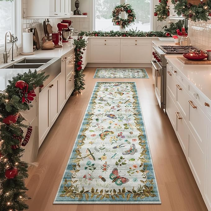 Machine Washable Rug Runners for Hallways: 2'6"x8' Kitchen Runner Stain Resistant Non Slip Low Pile Soft Carpet Runner Rug for Entryway Hallway Indoor Kitchen Beside Bedroom Bathroom Farmhouse