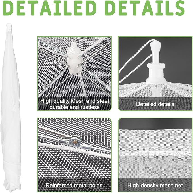 Food Covers, 1 Extra Large (40"X23.7") & 4 (17"X17"), 5 Pack White Mesh Plate Serving Tents, Pop-Up Umbrella Screen Tents, Jumbo Food Net for Outdoor Picnics Parties BBQ, Collapsible Reusable