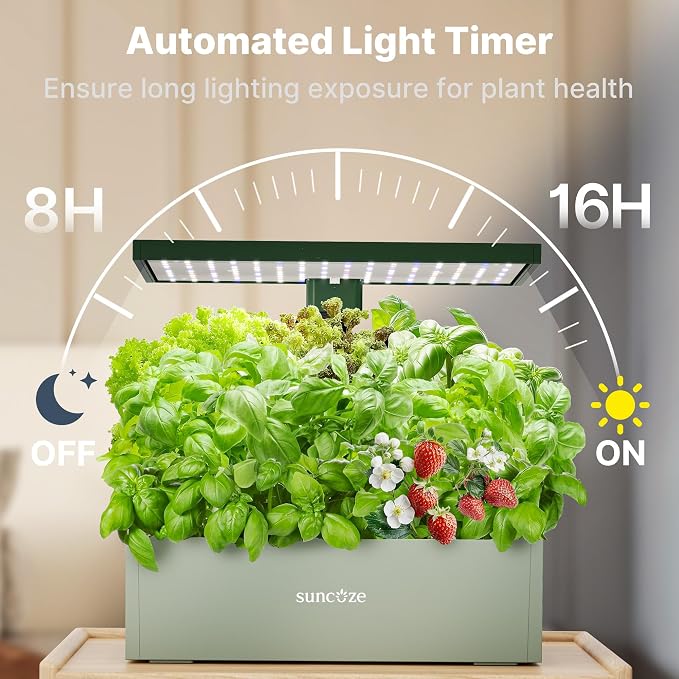 SUNCOZE Smart Hydroponics Growing System, 20 Pods, 25 in Adjustable Height | Indoor Herb Garden with 30W LED Grow Light, 10L Water Tank, Timer & Clock, Plants Germination Kit with Quiet Pump, Green