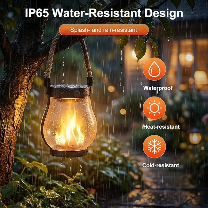 Solar Lanterns Outdoor Waterproof 6 Pack, Outdoor Solar Lanterns with Flickering Flame Effect, USB-C & Solar Charging, Auto Dusk to Dawn, Hanging Light for Garden Patio Yard