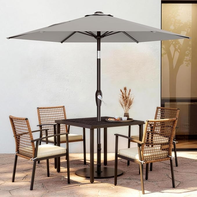 AreShark 7.5FT Patio Umbrella Table Market Umbrella with 6 Sturdy Ribs, Button Tilt/Crank Heavy-Duty Round Outdoor Umbrellas for Garden, Deck, Backyard,and Pool, Foggy Gray