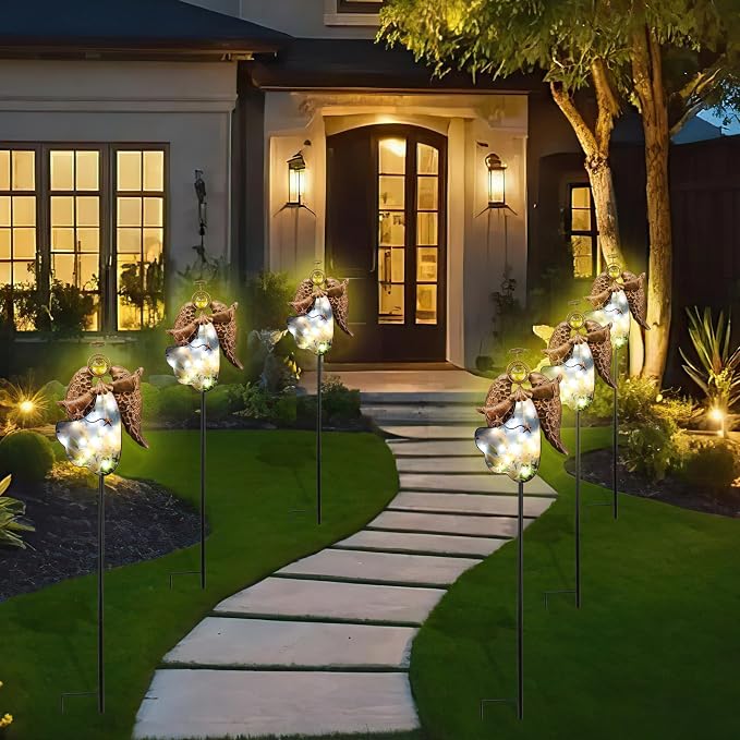 Solar Angel Garden Stake Light 32in, Iron Outdoor Decor with LED Cross Glass, Waterproof Memorial Yard Art, Easy Assembly Pathway Lighting for Patio Lawn