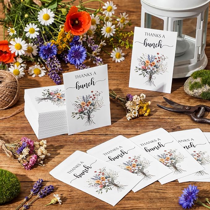 Fumete 100 Pcs Thank You Seed Packets Wedding Favor Wildflower Seed Envelopes Thanks a Bunch Party Favors Self Adhesive Seeds Storage Packets Envelopes for Appreciation Gifts Wedding, No Seeds