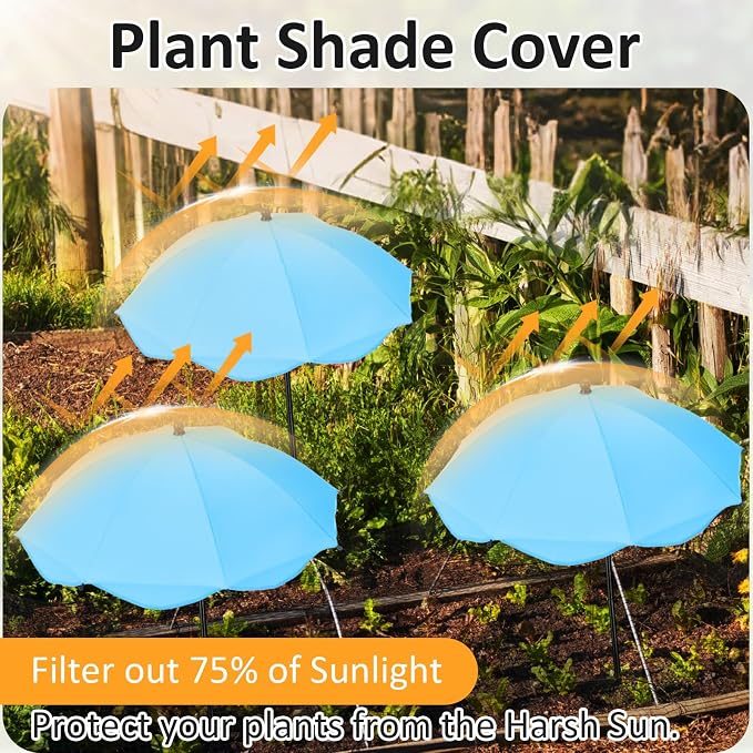 1pcs 26 Inch Plant Umbrellas for Outdoor Plants Garden Umbrella Shade for Potted Plant, Garden Bed Flower Pot Provide Shade to ‌defend Blazing Sun (Blue)