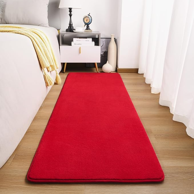 Amearea Modern Soft Hallway Runner Rug, 2x6 Feet Red Washable Runner Rugs | Fluffy Bedroom Bedside Rugs, Indoor Non Slip Memory Foam Rug Carpet for Hallway Entrance Kitchen Living Room Decor