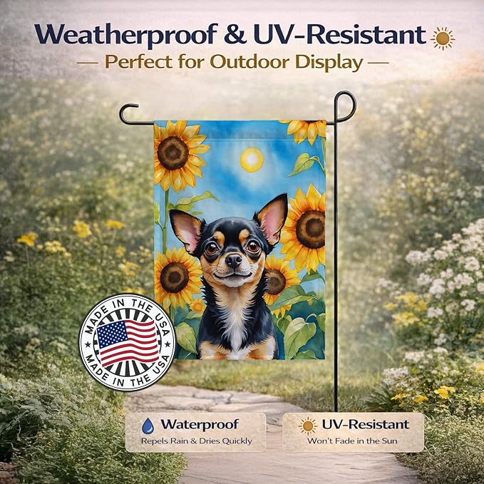Caroline's Treasures DAC6052GF Chihuahua in Sunflowers Garden Flag Mailbox Flag Decorative Yard Flag Banner Outside Patio Artwork Yard Flower Beds, Garden Size, Multicolor