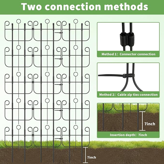 Garden Trellis for Climbing Plants, Outdoor Rustproof Heavy Duty Plant Climber Support for Flowers, Vine, Cucumbers, Expandable Height & Width, No Dig Decorative Garden Fence Panels