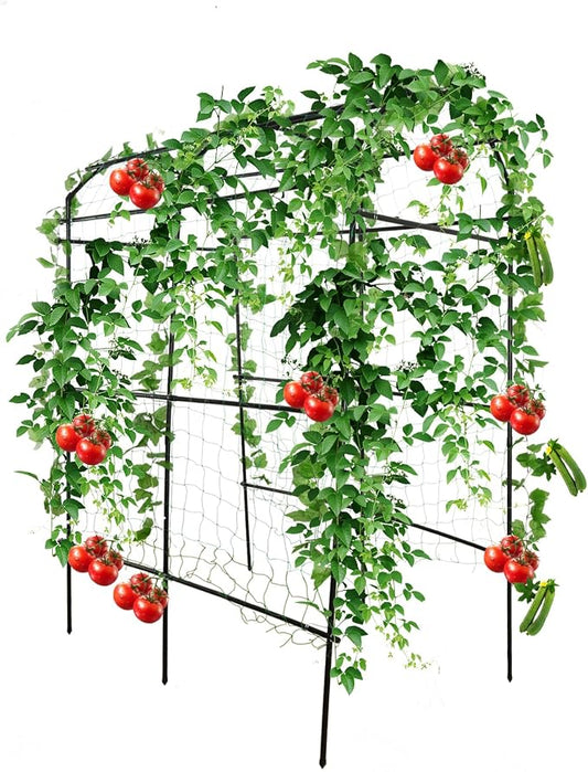 PKBD Tall Garden Arch Trellis for Climbing Plants Outdoor, 7.5 ft Tall Polyethylene-Coated Stainless Steel Garden Arch for Climbing Vine Vegetable/Fruit/Flower, Cucumber Trellis for Raised Bed, Black