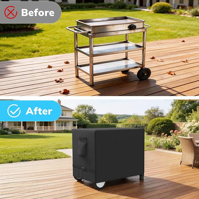 Outdoor Prep Table Cover, Waterproof Outdoor Dining Cart Cover, Heavy Duty Oxford Fabric for 54-inch Keter Unity Portable Table, Outdoor Storage Cabinet and Utility Cart, 54"L×26"D×39"H, Black