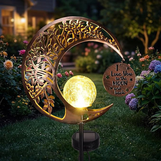 MEBRUDY Solar Garden Decor Lights with Tag, Moon Solar Light Waterproof Outdoor Decor for Yard, Lawn, Patio, Pathway, Garden Gifts for Mother, Grandma, Women