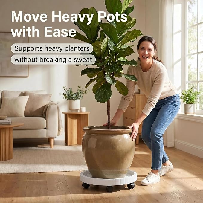 2 Pack of 9.8 Inch Planter Caddies Rolling Saucer Caddy with Wheels, Heavy Duty Wheeled Stand for Potted Plant, Round Coaster Roller Base Tray with Casters, Flower Pot Dolly Holder for Indoor Outdoor