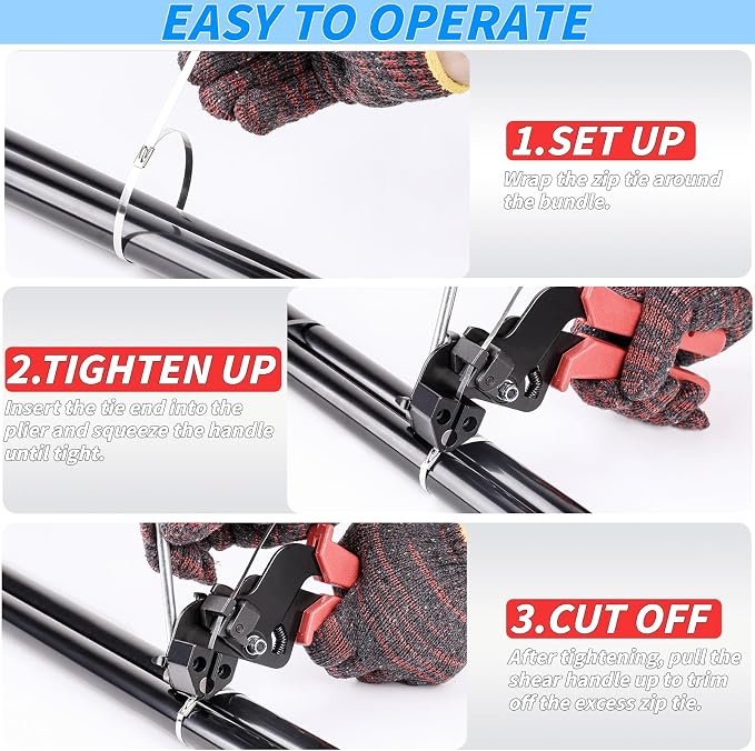300PCS Metal Zip Ties Gun Kit, 12 Inch Heavy Duty Metal Zip Ties, Multi-Purpose Self-Locking Cable Tie Tool Set for Vehicles Farms Plants Fences Pipe Bundling, Scissors