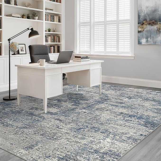 LOONGRUG 6x9 Area Rug Washable Neutral Modern Rug for Living Room Blue Gray | Abstract Soft Stain Resistant Indoor Non-Slip Carpet for Bedroom Nursery Kids Office Playroom Dining Room