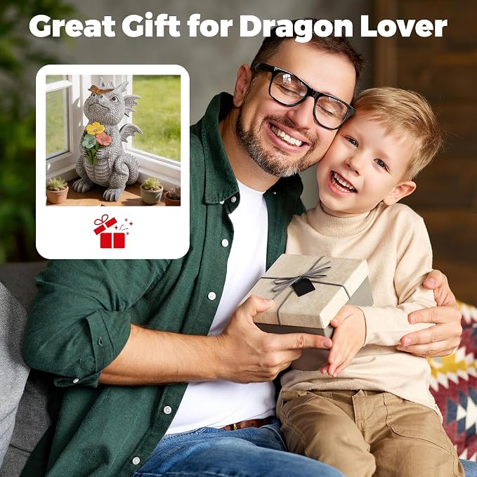 Solar Garden Dragon Statue Outdoor Garden Decor Lights Unique Dragon Gifts for Women Mom Yard Patio Decorations Solar Powered