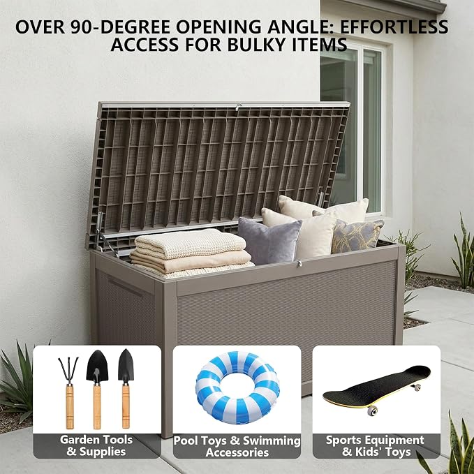 Outdoor Storage Box, 320 Gallon Waterproof Deck Box [Upgraded 3.0], Dual Gas-Spring Ultimate Resin Organizer for King Cushions, Heavy-Duty Lockable Estate Storage Bench, Backyard BBQ, Grey
