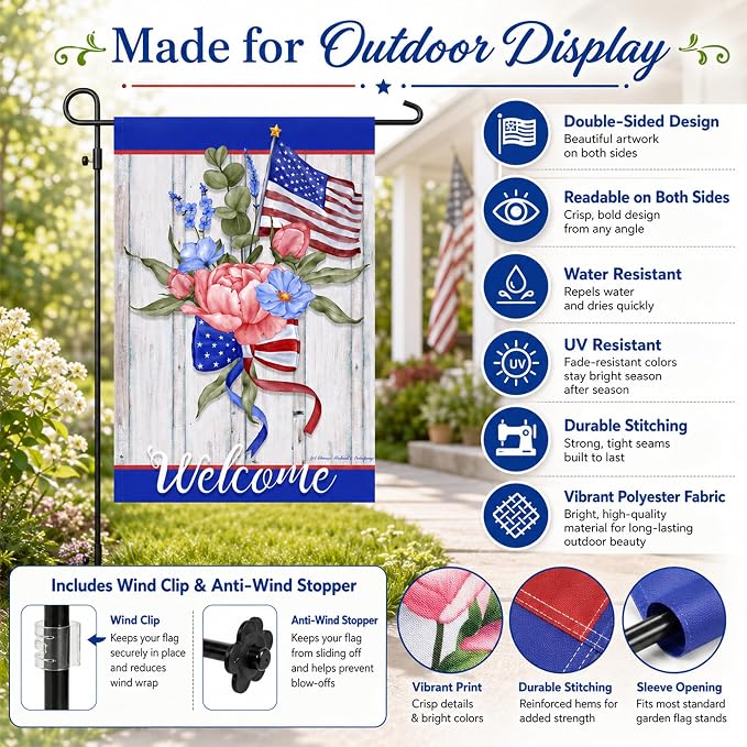 Seasonal Garden Flags Set of 10 12x18 inch Double Sided Yard Flags, Outside Small Garden Flag with Anti-Wind Clip and Stopper, Outdoor Holiday Lawn Decorative Decor