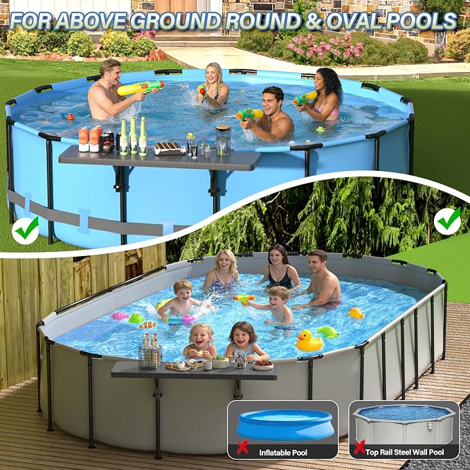 BoYata Pool Bar, Above Ground Pool Accessories, for Frame Swimming Pools | 49.4×9.6" Large Poolside Bar, Holds 110 Lbs, Stable Pool Accessories for Above Pools, Fits ≤4.4” Rails, For Round & Oval Pool