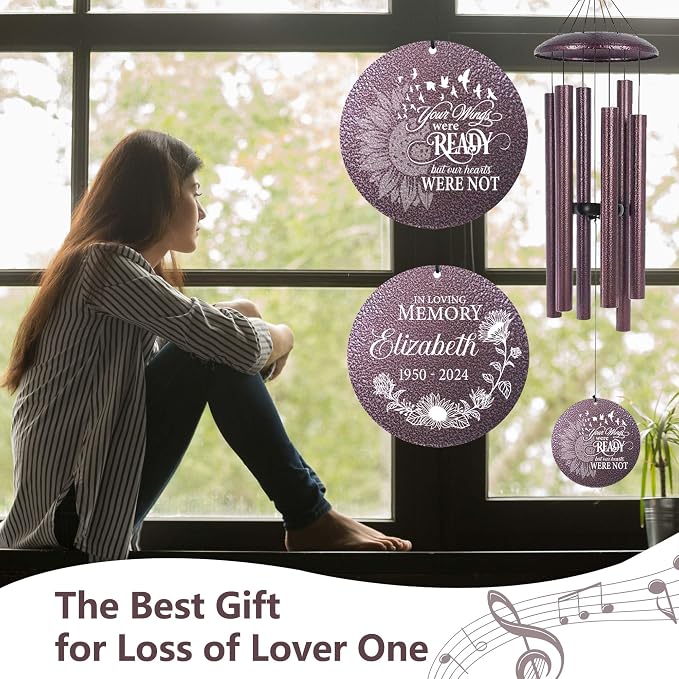 ASTARIN Personalized Memorial Wind Chime for Loss of Loved One 30/36/45 inch, Sympathy Deep Tone Wind Chimes for Mom Dad/Mother Father, Remembrance Gifts for Grief Condolence Funeral, Made in Texas