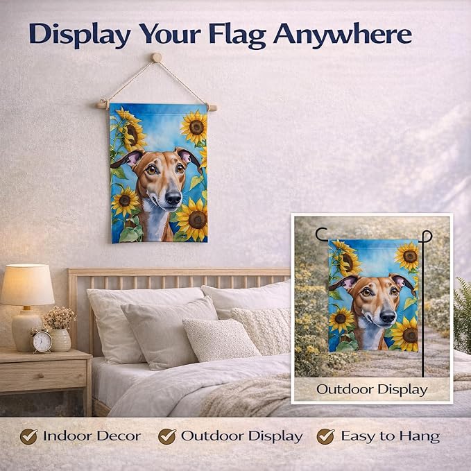Caroline's Treasures DAC6095GF Greyhound in Sunflowers Garden Flag Mailbox Flag Decorative Yard Flag Banner Outside Patio Artwork Yard Flower Beds, Garden Size, Multicolor
