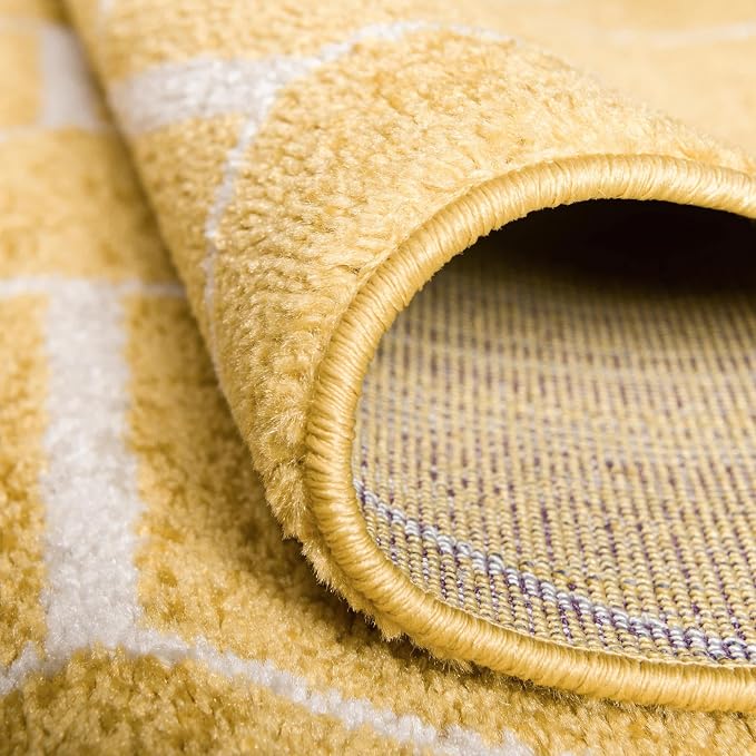 Unique Loom Trellis Frieze Collection Area Rug - Geometric (3' Round, Yellow/ Ivory)