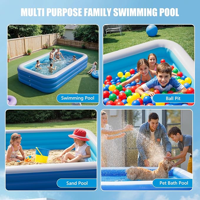 Inflatable Pool for Adults, 115" x 68" x 22" Blow Up Pools, Rectangular Family Swimming Pool