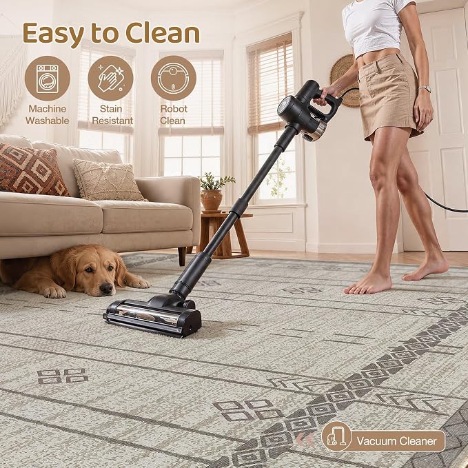 cotiled 6x9 Area Rugs for Living Room: Boho Washable Rug for Dining Room | Stain Resistan Indoor Soft Carpet for Bedroom Nursery Grey Brown