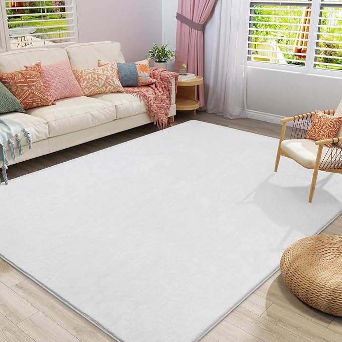 Amearea Modern Area Rugs for Bedroom Living Room, 5x8 White Memory Foam Rug | Thickened Fluffy Indoor Washable Rugs Non Slip Minimalist Large Carpet for Boys Girls Dorm Nursery Room Decor