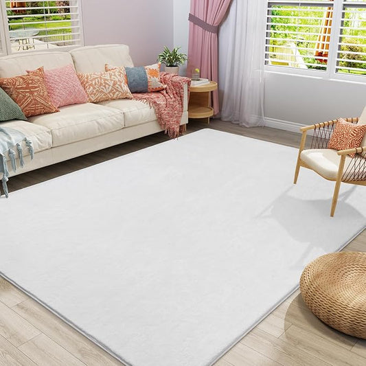 Amearea Modern Area Rugs for Bedroom Living Room, 4x6 White Memory Foam Rug | Thickened Fluffy Indoor Washable Rugs Non Slip Minimalist Carpet for Kids Boys Girls Dorm Nursery Room Decor