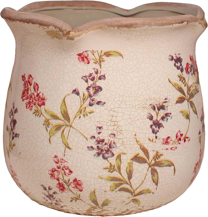 6.11" French Farmhouse Ceramic Flower Pot for Indoor & Outdoor Plants | Vintage Floral Ceramic Planter & Utensil Holder, Decor for Kitchen Counter & Garden, Ideal Housewarming Gift for Home Lovers