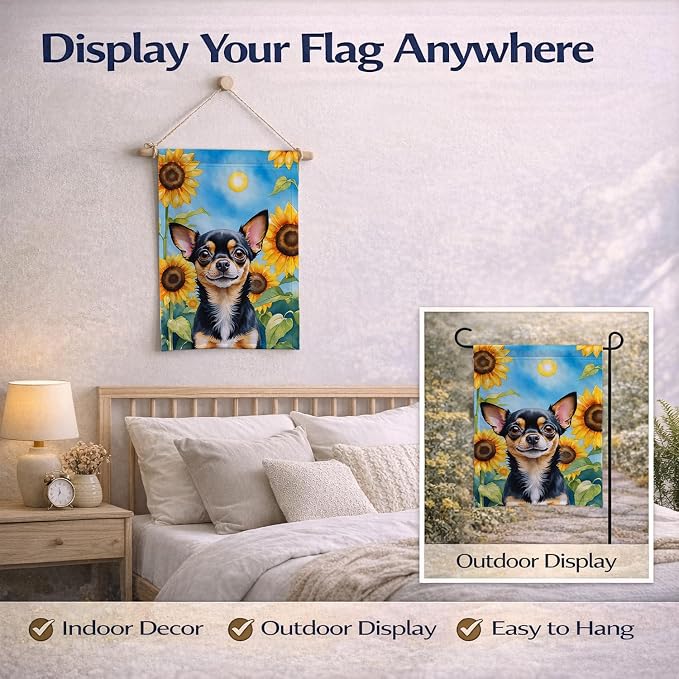 Caroline's Treasures DAC6052GF Chihuahua in Sunflowers Garden Flag Mailbox Flag Decorative Yard Flag Banner Outside Patio Artwork Yard Flower Beds, Garden Size, Multicolor