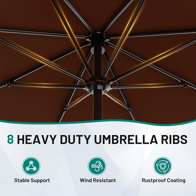 AreShark 9 FT Patio Umbrella for Outdoor, Outdoor Table Umbrella with Push Button Tilt and Crank, Outdoor Patio Umbrellas with 8 Sturdy Ribs for Market, Garden, Pool (Brown)