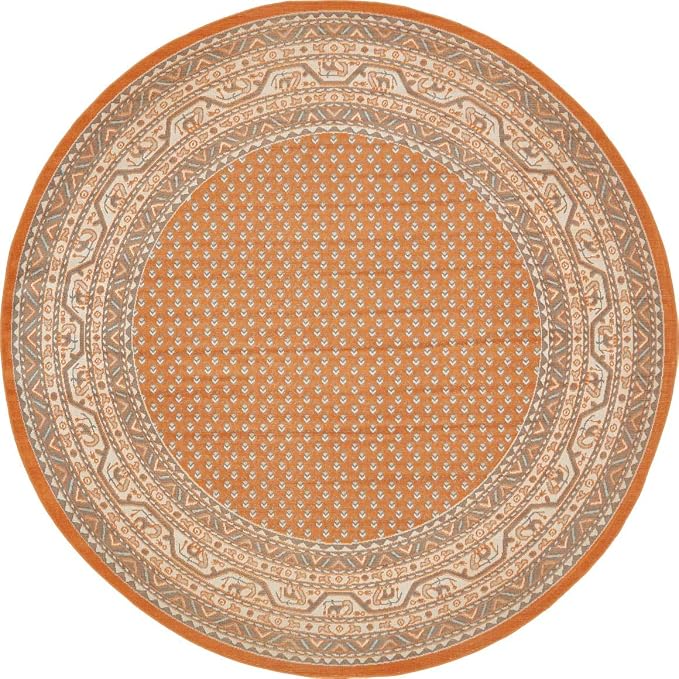 Unique Loom Williamsburg Collection Traditional Border with Dotted Center Area Rug, Round 8' 0" x 8' 0", Orange/Beige