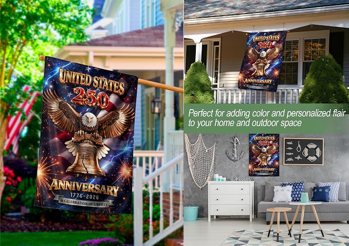American Flag With Eagle, 250th Anniversary Patriotic Design, 250 Anniversary Usa Flag, Garden Flags For Outside, 1776-2026 Commemorative, Front And Back Print 3 (30x40 Inch)