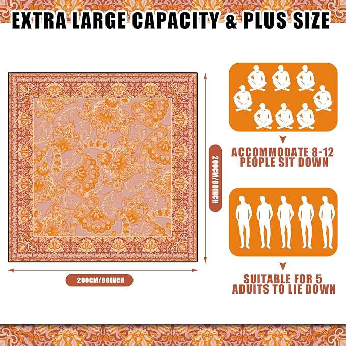 Mindsoft Boho Picnic Blankets 80''x 80'' Extra Large Beach Blanket Waterproof Sandproof Foldable Machine Washable Vintage Grass Lawn Park Mat for Family Camping Party Music Festival