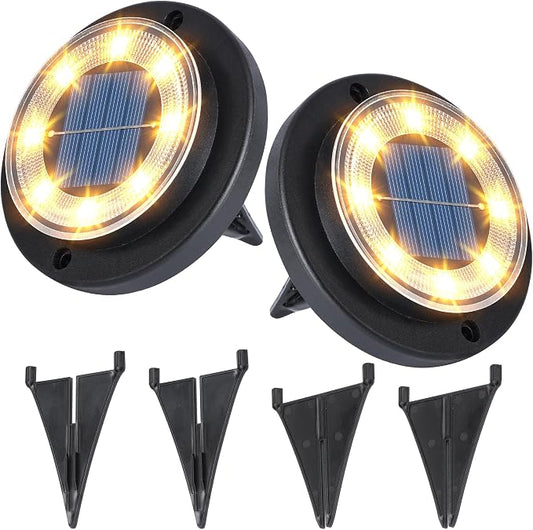 Flacchi Solar Lights Outdoor Waterproof - 2-in-1 Solar Powered Ground Lights Outdoor Solar Disk Light Landscape Light for Deck Step Patio Yard Pathway Walkway Driveway Garden (Warm White, 2 Pack)