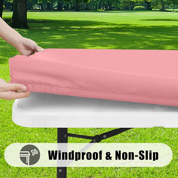 Smiry 6 Pack Rectangle Picnic Table Cloth, Waterproof Elastic Fitted Tablecloths, Washable Polyester Rectangular Patio Table Cover for Camping, Indoor and Outdoor (Dusty Pink, 30"x72")