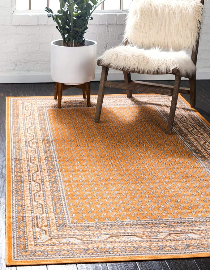 Unique Loom Williamsburg Collection Traditional Border with Dotted Center Area Rug, Rectangular 10' 0" x 13' 1", Orange/Beige