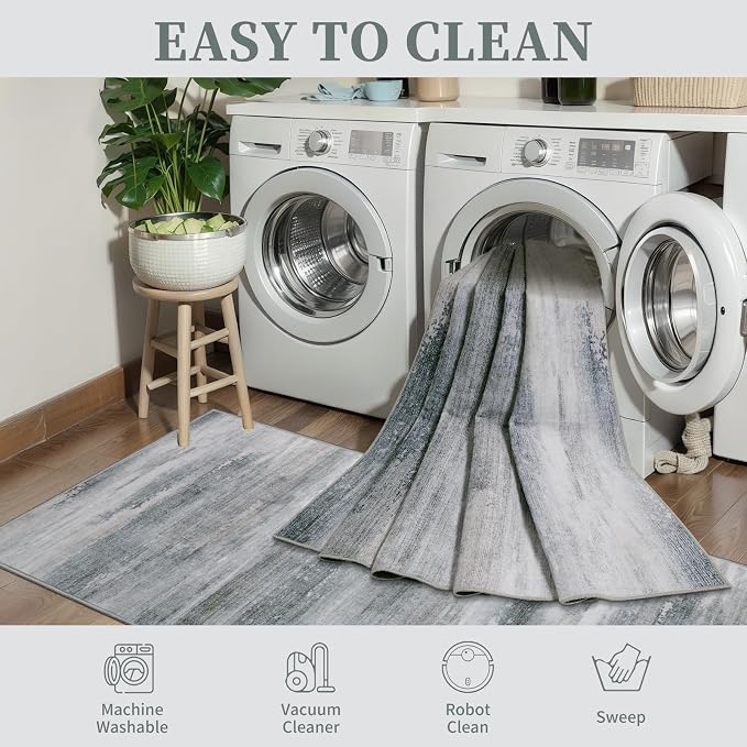 Tangsoo Grey Abstract 3x5 Washable Area Rug, Modern Non Slip Accent Rugs | Contemporary Indoor Print Neutral Carpet, Soft Low Pile Foldable Rugs for Living Room Bedroom Bedside Entryway Grey Decor
