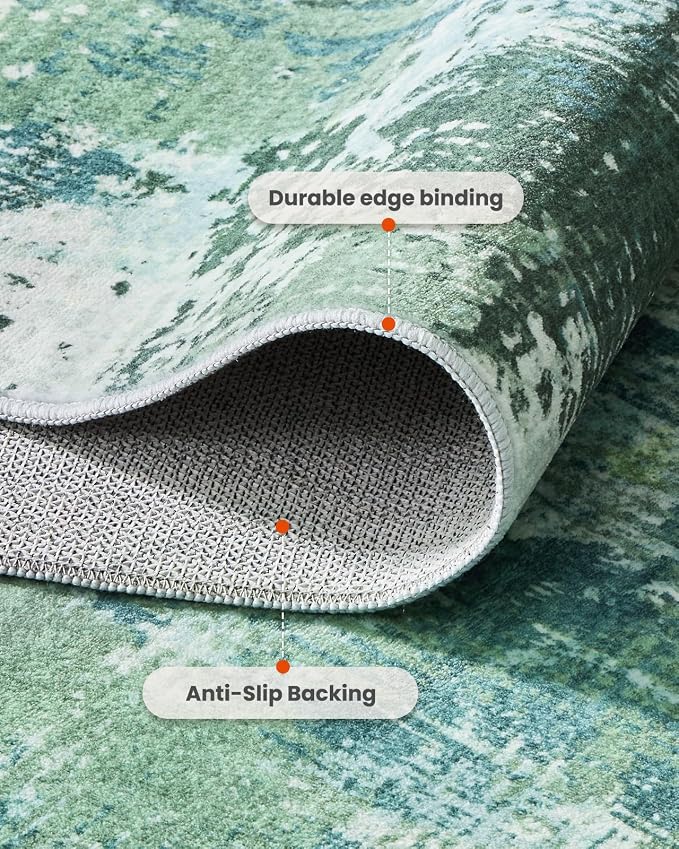 AMADA HOMEFURNISHING 10x14 Area Rugs for Living Room, Modern Large Area Rugs with Non-Slip Backing & Low Pile, Neutral Soft Washable Rug for Large Bedroom Dining Room Nursery Office, Green