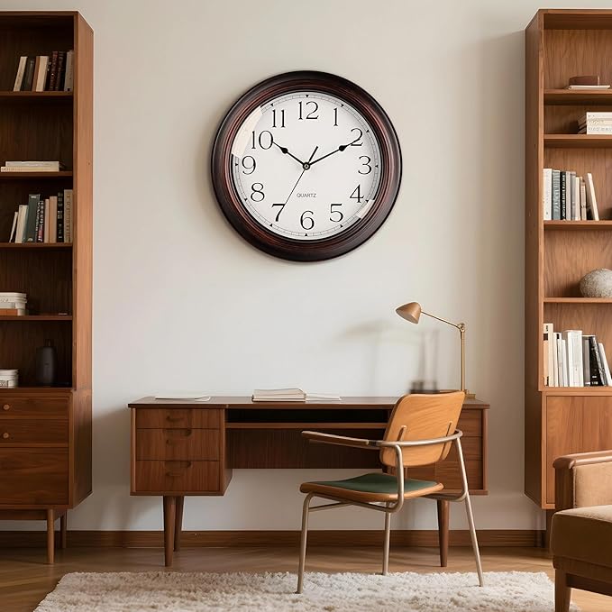 KECYET 16 Inch Wall Clocks Battery Operated Silent Non-Ticking Wall Clock Vintage Retro Rustic Style Decorative for Living Room Kitchen (Bronze)