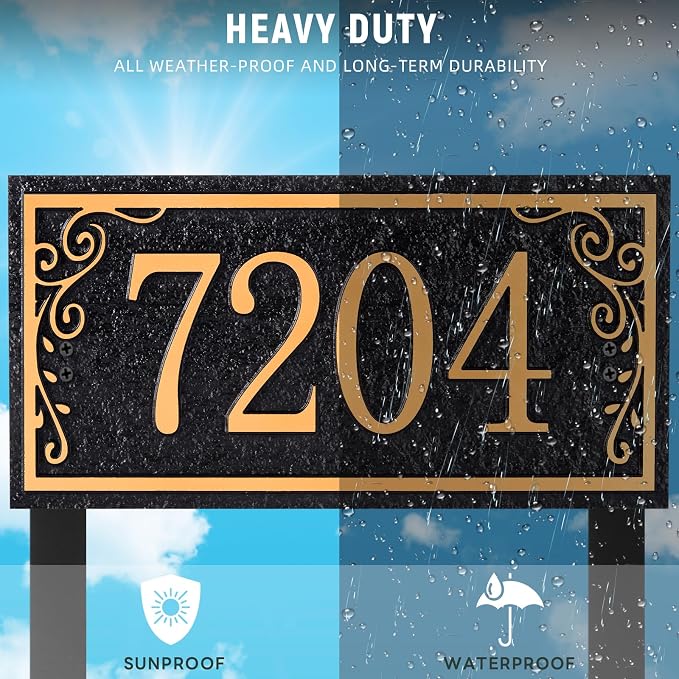 Lawn Address Sign Plaque - Personalized House Number Plaque Sign,Address Numbers for House Large Option Stakes Included (Green/Copper)