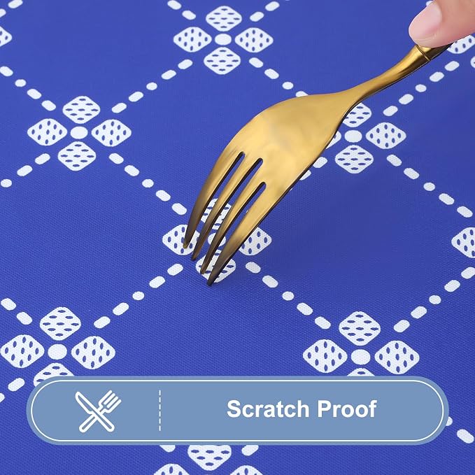 misaya Rectangle Vinyl Table Cloth, Elastic Fitted Tablecloth with Flannel Backing, Waterproof Plastic Table Cover Fits 6 Foot Folding Tables for Picnic, Camping, Indoor and Outdoor (Blue, 30" x 72")