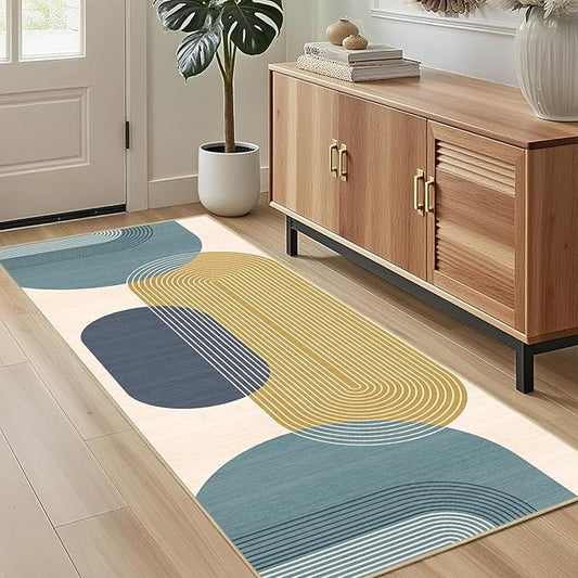 Boho Runner Rug 2x6 for Hallway Kitchen Bedroom,Bohemian Runner Rugs Washable Modern Geometric Rug Non-Slip Printed Low Pile Long Floor Carpet Mat for Bedroom Laundry,Blue