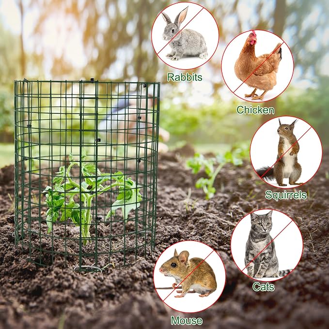 Unves 10 Set Plant Protectors from Animals, 12 x 12 Inch Wire Plant Cages for Outdoor Plants-Covers Protect Vegetables Flowers from Animals, Prevent Rabbit & Chicken Entering