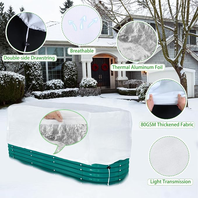 Frost Cloth Plant Freeze Protection, 4.6x2.3 FT Raised Bed Cover for Winter | Rectangular Plant Covers Freeze Protection with Insulated Liner, Frost Cloth Blanket for Outdoor Plants Raised Garden Beds