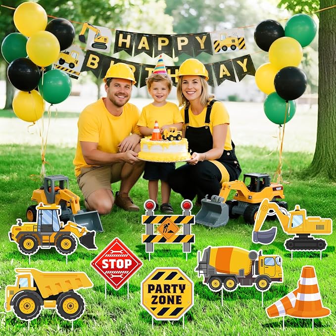 Construction Birthday Party Supplies Construction Birthday Yard Signs With Stakes Trucks Excavator Photo Booth Props for Home Outside Garden Lawn Birthday Decorations
