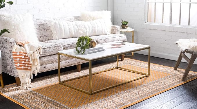 Unique Loom Williamsburg Collection Traditional Border with Dotted Center Area Rug, Rectangular 8' 0" x 10' 0", Orange/Beige