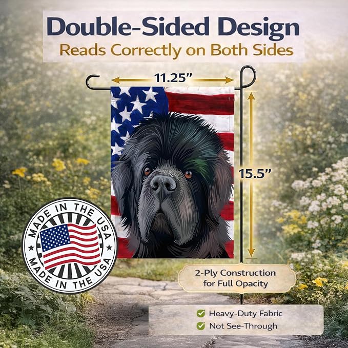 Caroline's Treasures CK6626GF Newfoundland Dog American Flag Garden Flag Mailbox Flag Decorative Yard Flag Banner Outside Patio Artwork Yard Flower Beds, Garden Size, Multicolor