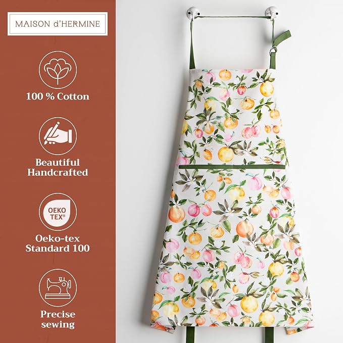 Maison d' Hermine Aprons for women with Pocket 100% Cotton (27.50"x31.50") | Adjustable Neck Strap & long ties Apron Men Chef Wedding Cooking Gardening Server Maid